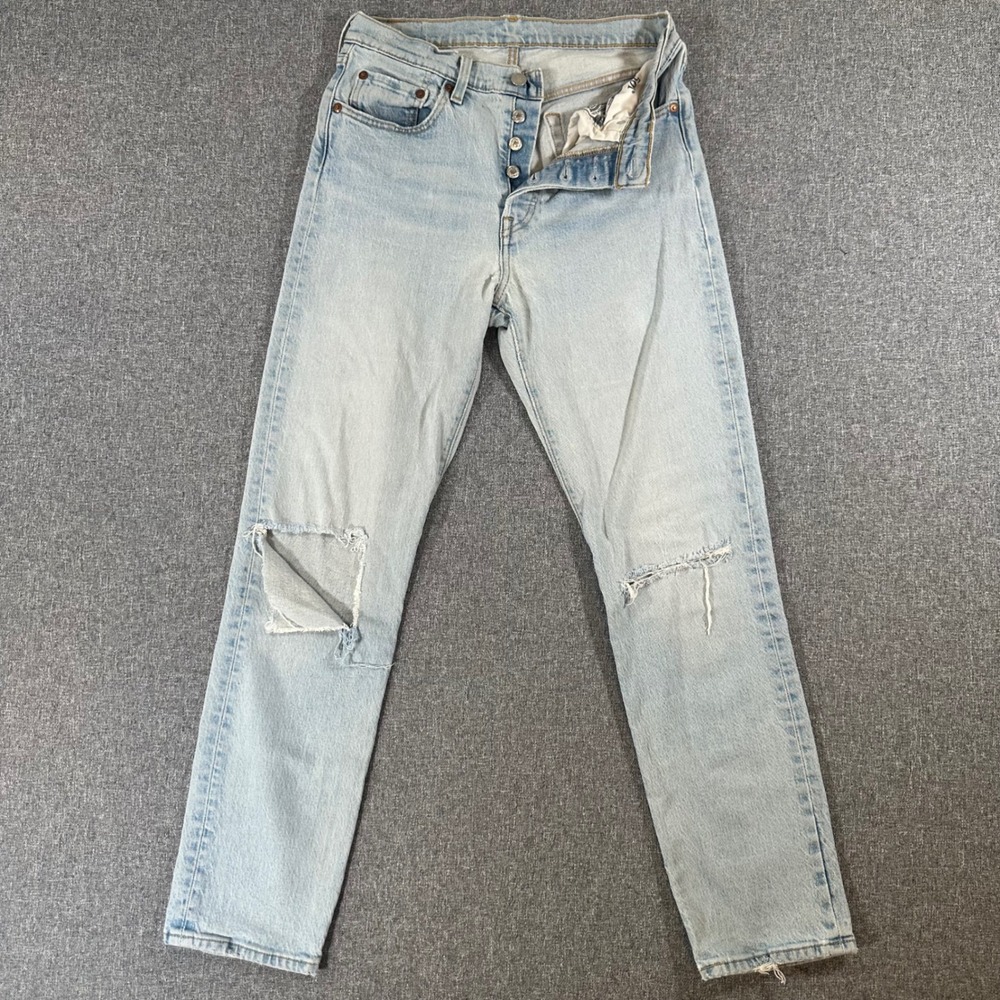 Levis 501 Original Fit Jeans Womens 27 Distressed Light Wash Blue Denim Pants